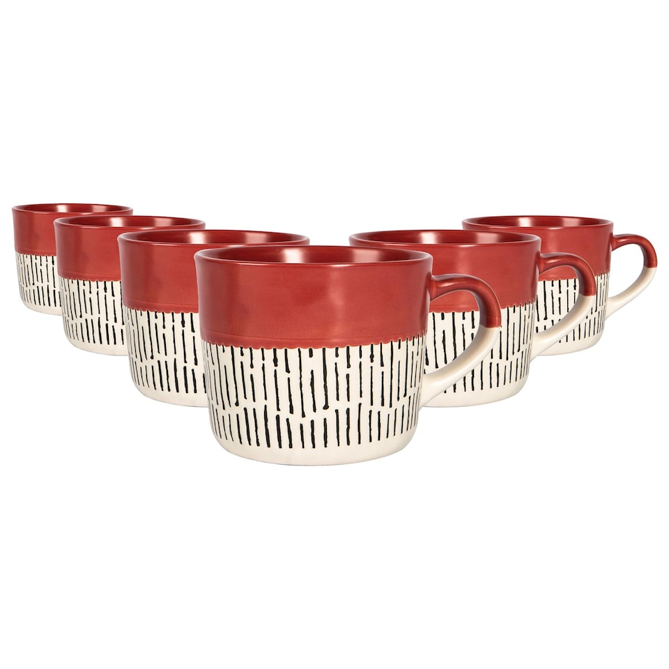 image 1 of Nicola Spring Ceramic Dipped Dash Coffee Mugs - 475ml - Red - Pack of 6 | Red | Red
