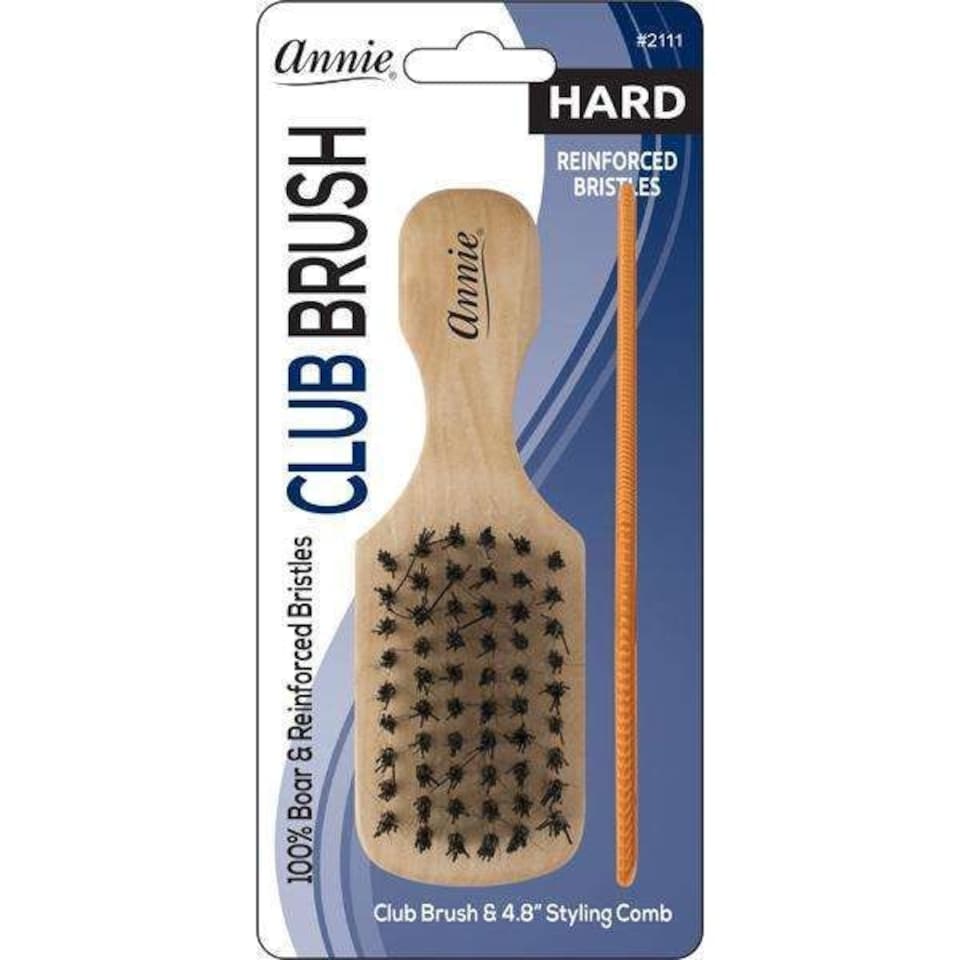 image 1 of Annie Hard Mini Wooden Club Boar Bristle Brush Hard With 4.8In Comb 2111