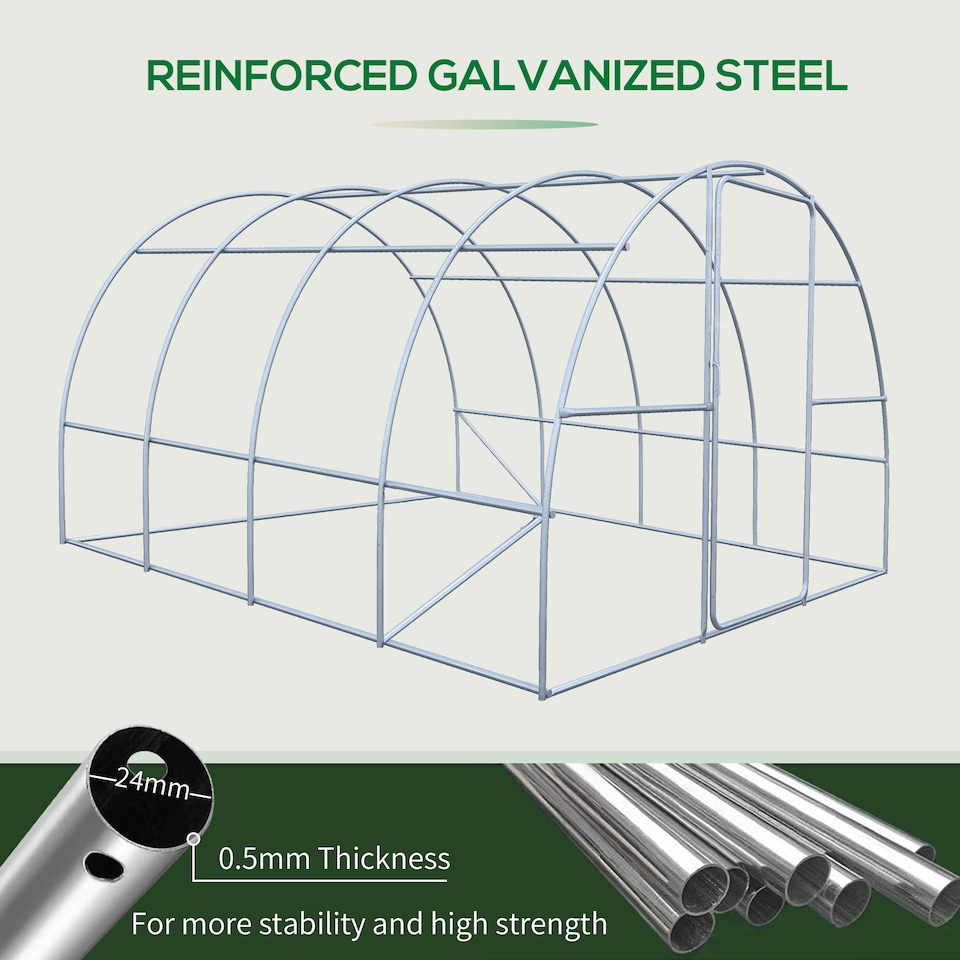 image 1 of Outsunny 4 x 3M Walk-in Garden Polytunnel Greenhouse Galvanised Steel W/ Door | Green