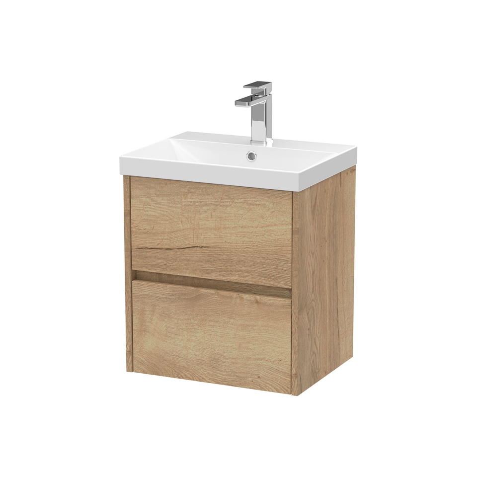 image 1 of Balterley Chartley Contemporary 2 Drawer Wall Hung Vanity Unit with Thin Edge Basin, Autumn Oak, 500mm