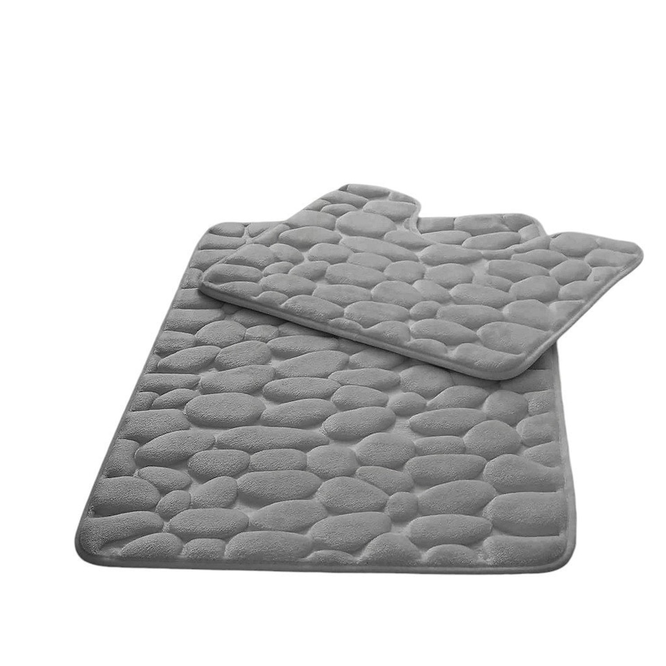 image 1 of Memory Foam Pebbles Bath Mat Set Silver
