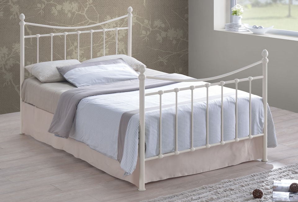 image 1 of 5ft King Size Traditional Victorian Style Ivory White Tubular Steel Metal Bed Frame, Bedstead | White | Ivory White | King