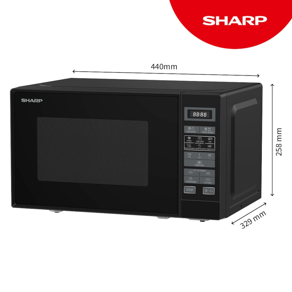 image 1 of Sharp 20L 800W Black Digital Microwave with Programmes, ECO & 11 Power Levels