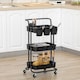 image 2 of HOMCOM 3 Tier Utility Rolling Cart, Kitchen Cart with 3 Removable Mesh Baskets, 3 Hanging Box, 4 Hooks and Dividers for Living Room, Laundry, Garage, Black