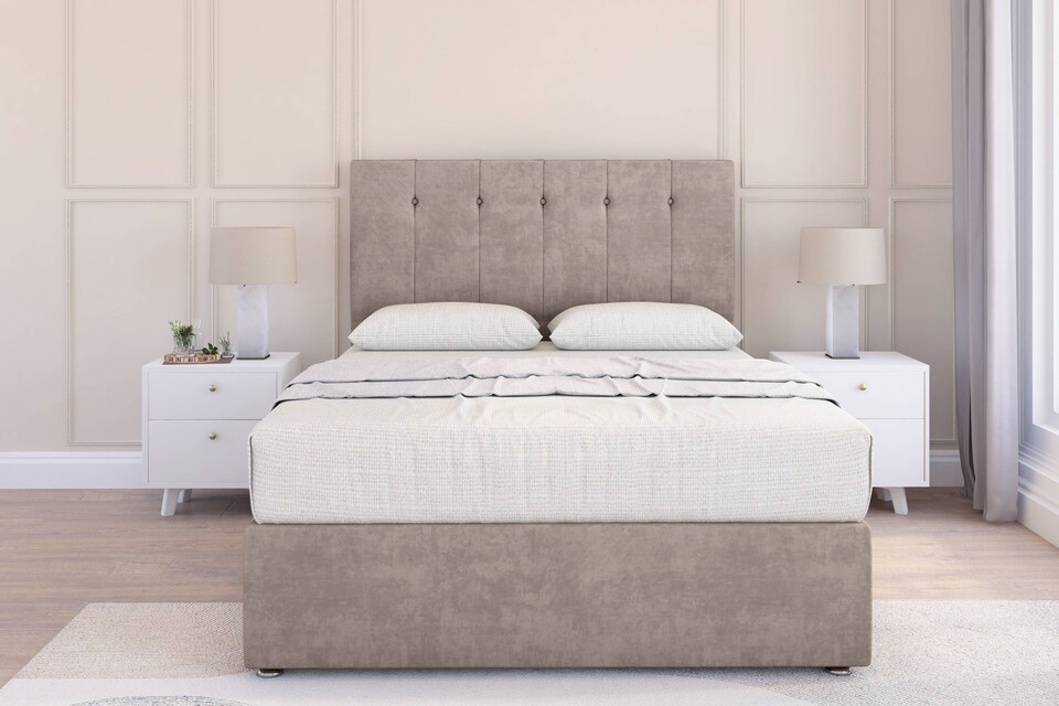 image 1 of Sloomy Highbury Pebble Plush Divan Bed Base 4 Drawers With 26 Inch Strutted Headboard | Brown | Pebble | Small Double | 1
