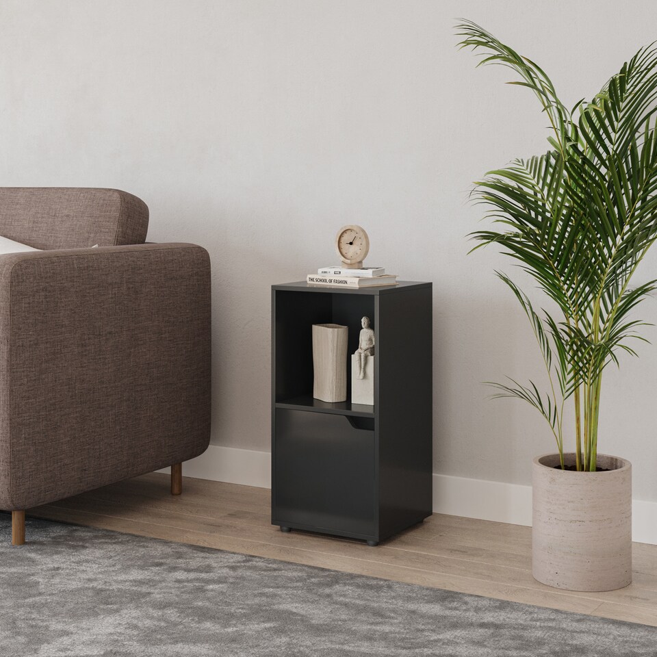 image 1 of 2-Cube Shelving Unit With Wooden Door | Black | Black & Black | 1