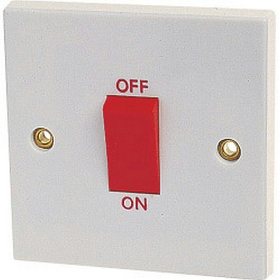 Dencon 45A Double Pole Switch to BS3676 - White/Red - One Size