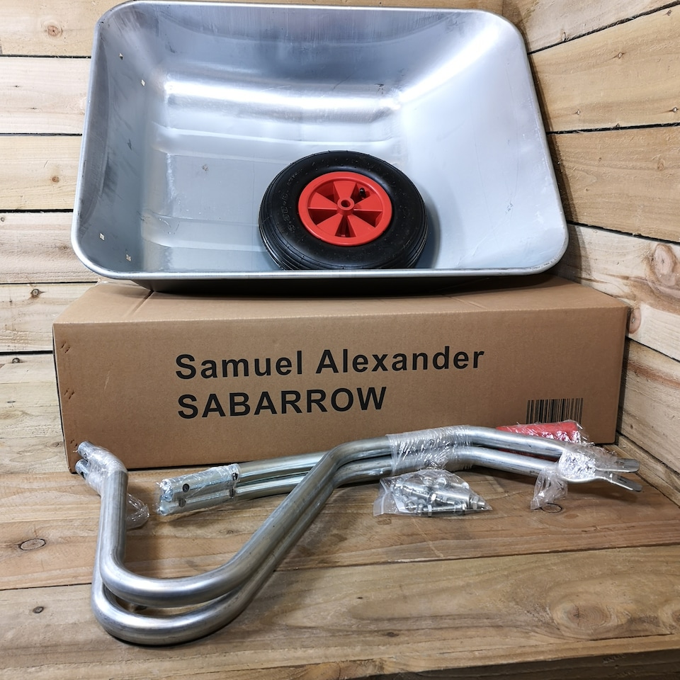 image 1 of Samuel ALEXANDER 65 Litre 60kg Capacity Galvanised Metal Garden Cart Wheelbarrow - Heavy Duty Garden Wheelbarrows with Pneumatic Tyre