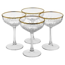 Glass Champagne Glasses Elegant Stemmed Tall Coupe Cocktail Glassware Set 255ml | Clear | Clear | Set of 4