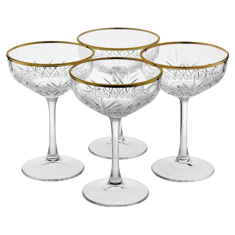 image 1 of Glass Champagne Glasses Elegant Stemmed Tall Coupe Cocktail Glassware Set 255ml | Clear | Clear | Set of 4