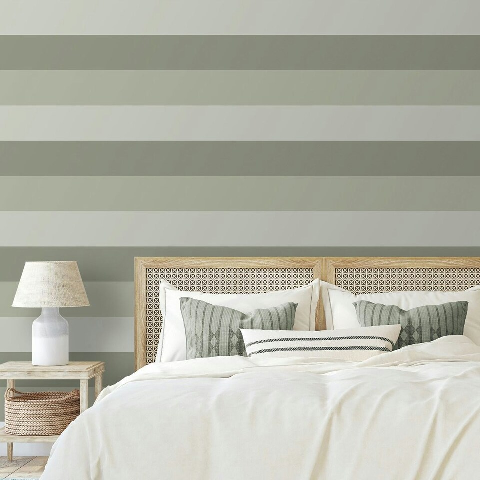 image 1 of World of Wallpaper Stripe Textured Wallpaper - Soft Green/Sage/Olive - 10m x 53cm Green