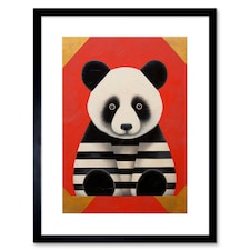Panda Stripes Fun Kids Bedroom Baby Nursery 9x7" Black Framed Wall Art Print