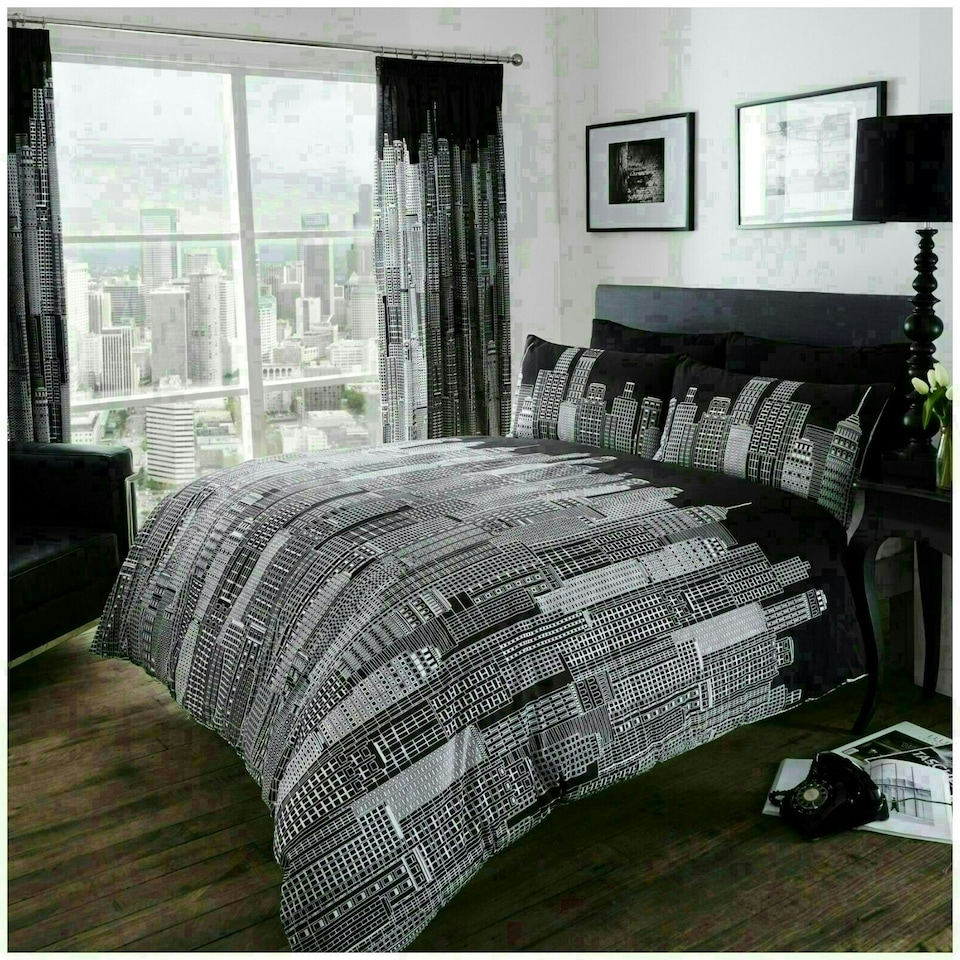 image 1 of Sky Line Printed Duvet Cover Set Reversible Polycotton Beddings Multi | Double