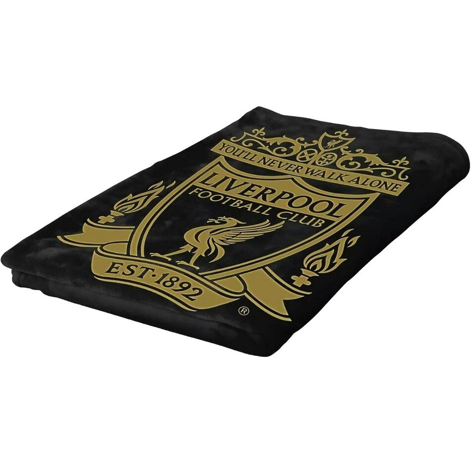 image 1 of Liverpool FC Fleece Crest Blanket - Black/Gold - One Size Black