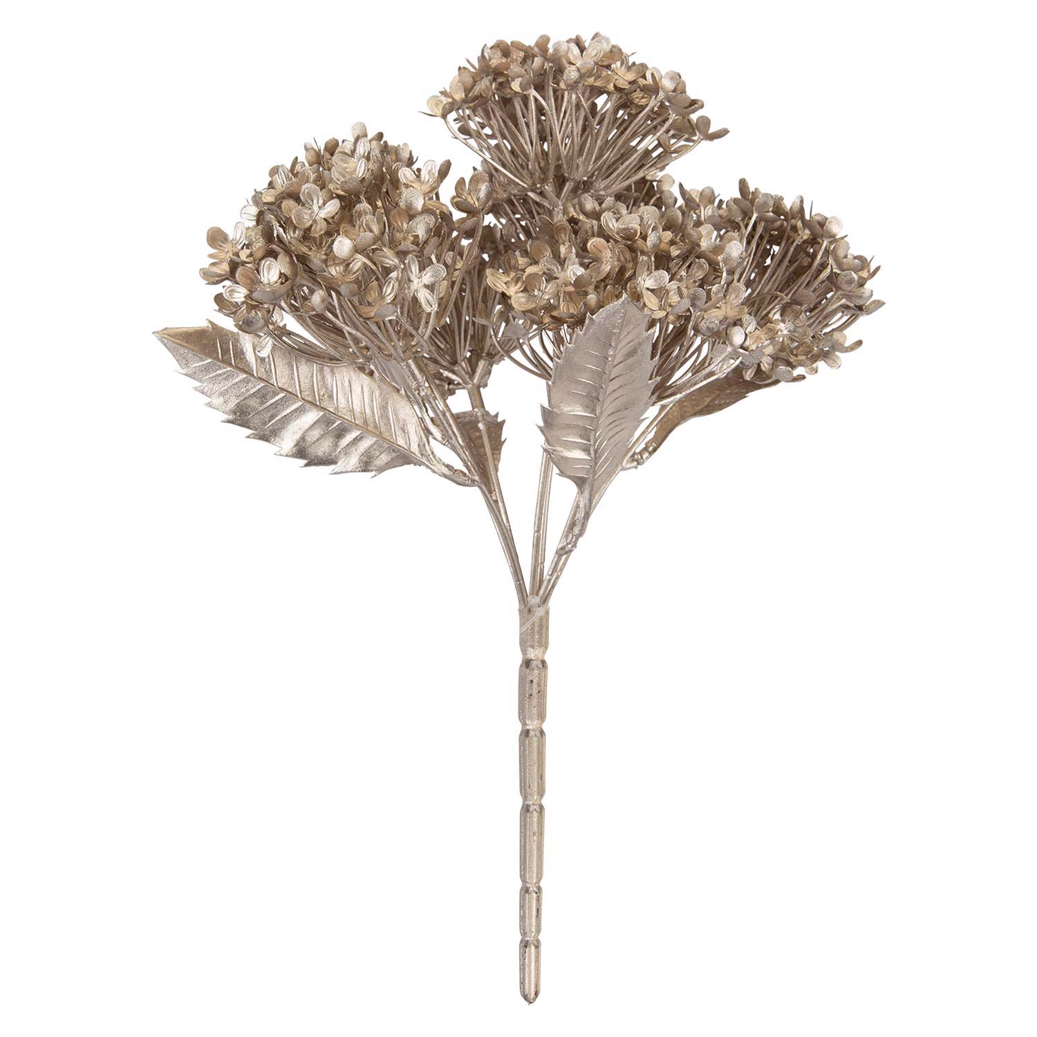 vfm-estore Christmas Metallic Hydrangea Bush 33cm x 22cm Champagne - Artificial Festive Decoration