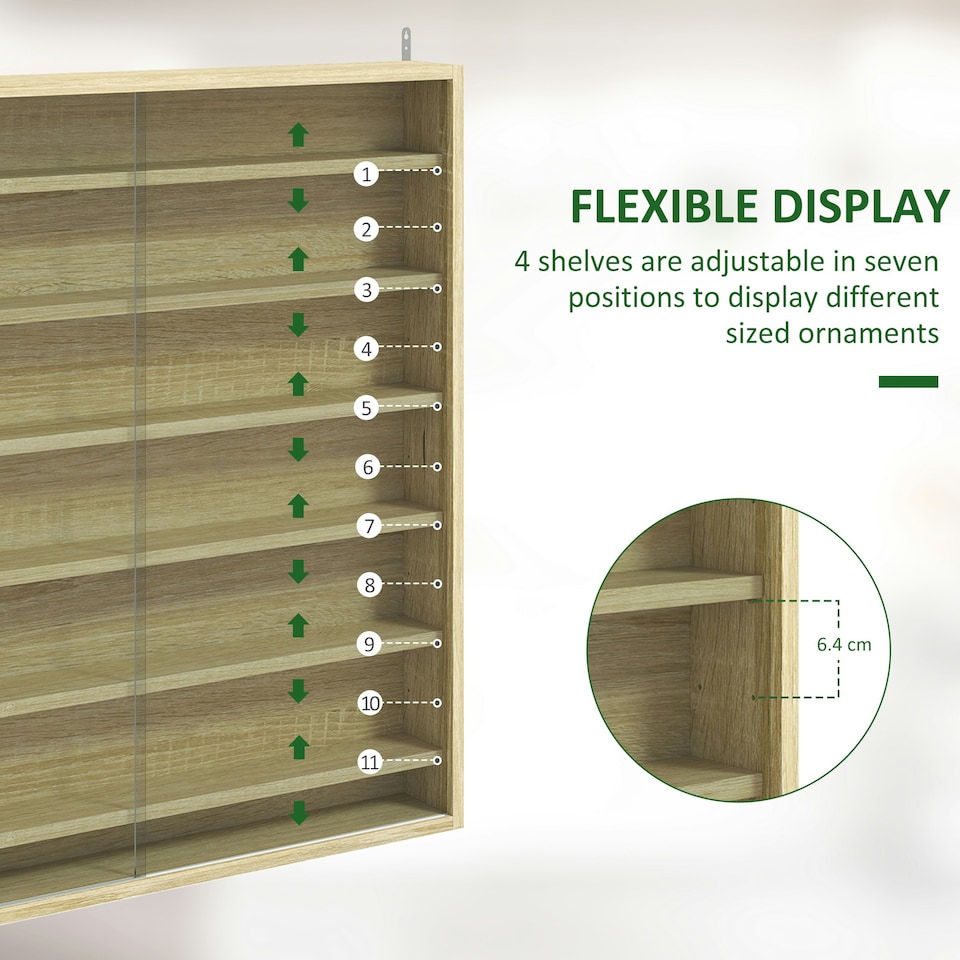 image 1 of HOMCOM 7-Tier Wall Display Cabinet w/ Shelves Glass Doors, Oak Brown