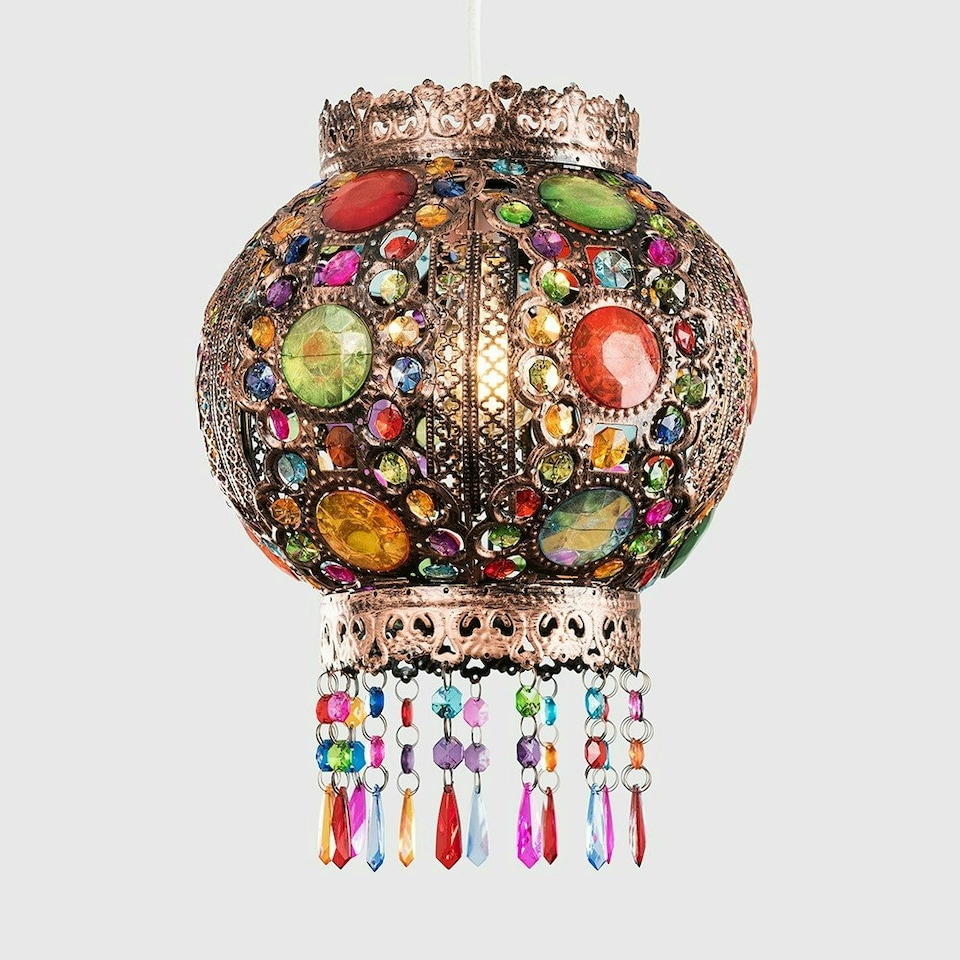image 1 of ValueLights Bazaar Moroccan Bronze Lamp Shade Acrylic Droplets Bronze