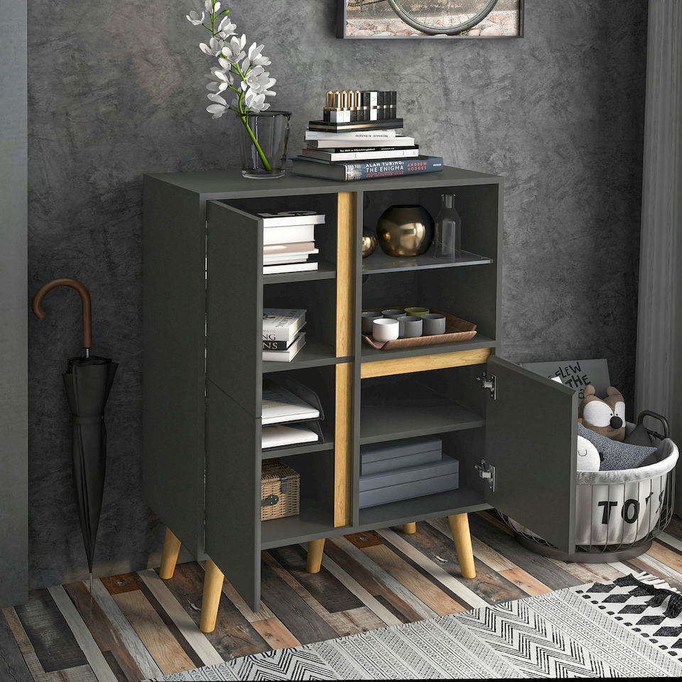 image 1 of HOMCOM Storage Cabinet Sideboard with Tempered Glass Adjustable Shelves