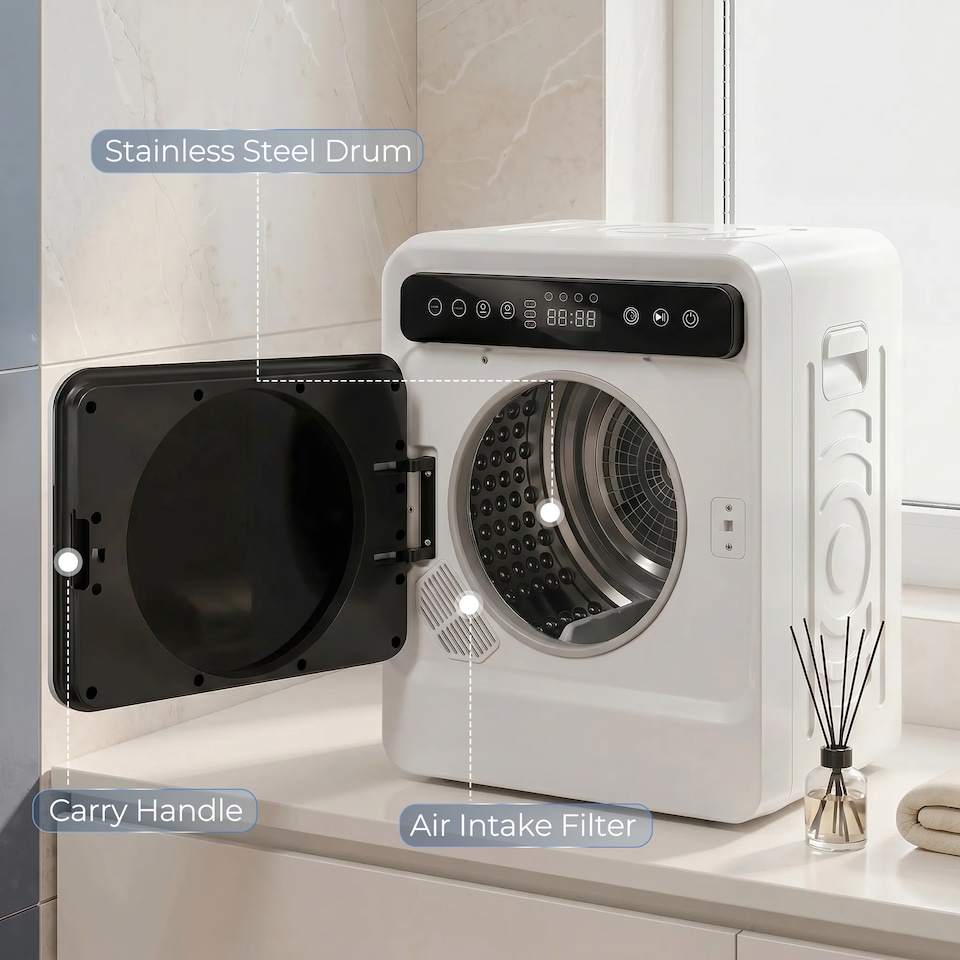 image 1 of HOMCOM 5kg Vented Tumble Dryer, 1000W Compact Front Tumble Dryer, White