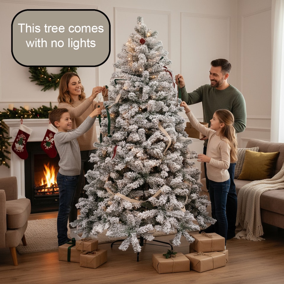 image 1 of 5FT Yukon Pine Artificial Green Christmas Tree Snow Flocked Tips Branches Snowy Bushy Home Decorations