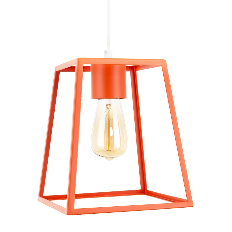 image 1 of Industrial Lantern Lamp Shade in Orange with Square Top and Bottom