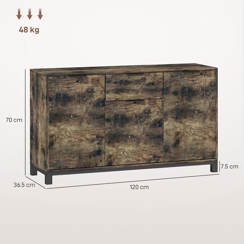 image 1 of HOMCOM Sideboard, Industrial Storage Cabinet with Doors, Drawer, Cupboard and Adjustable Shelves for Living Room, Dining Room, Hallway, Rustic Brown