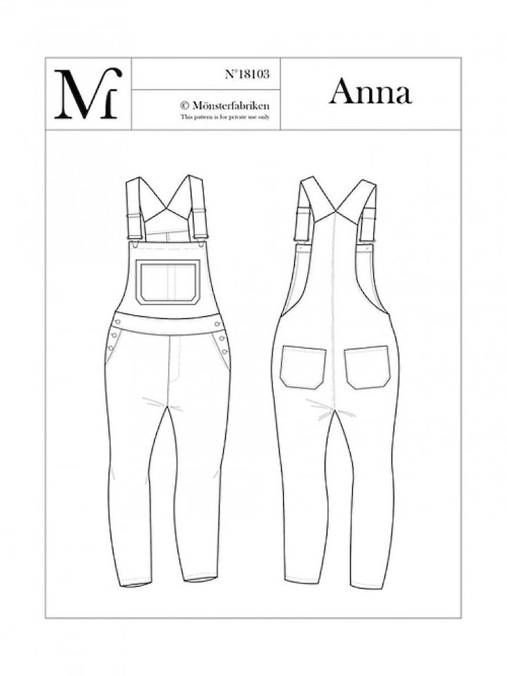 image 1 of Monsterfabriken Anna Dungarees Paper Sewing Pattern – Women’s Dungaree, Sizes 90–106, Intermediate