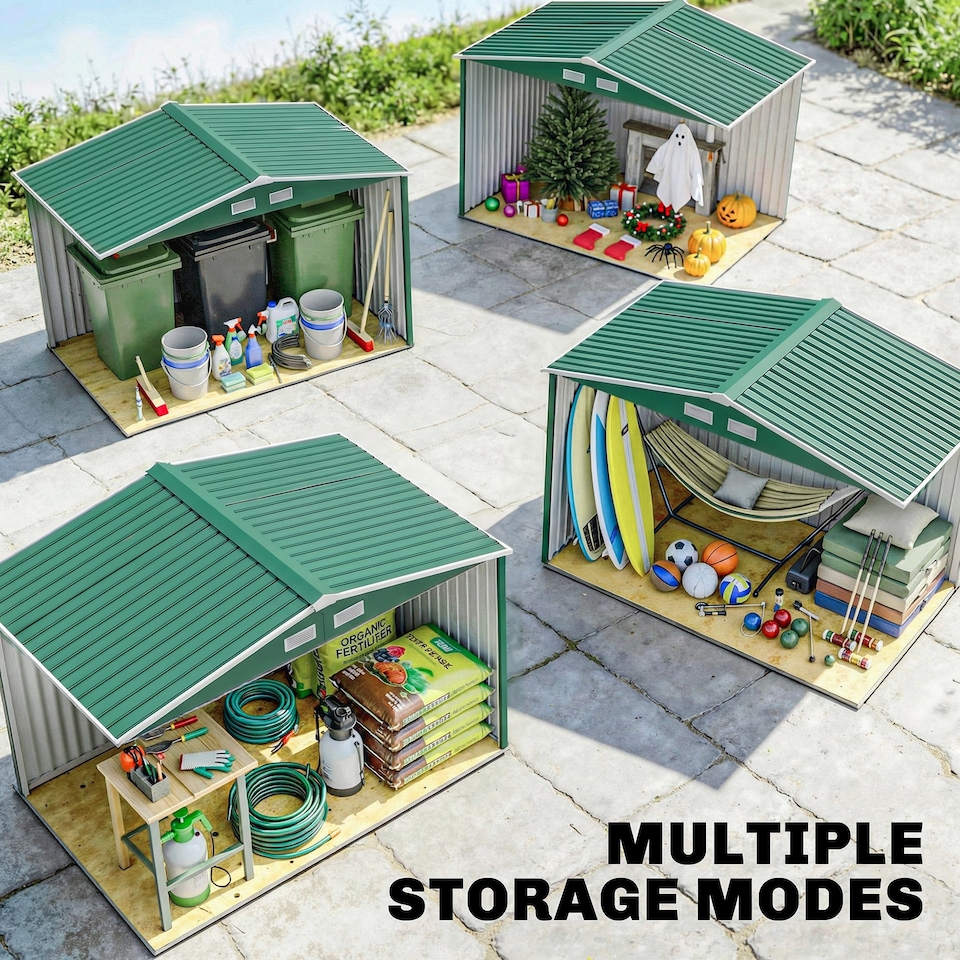 image 1 of Outsunny 9 x 6FT Galvanised Garden Storage Shed with Sliding Door, Green | Green
