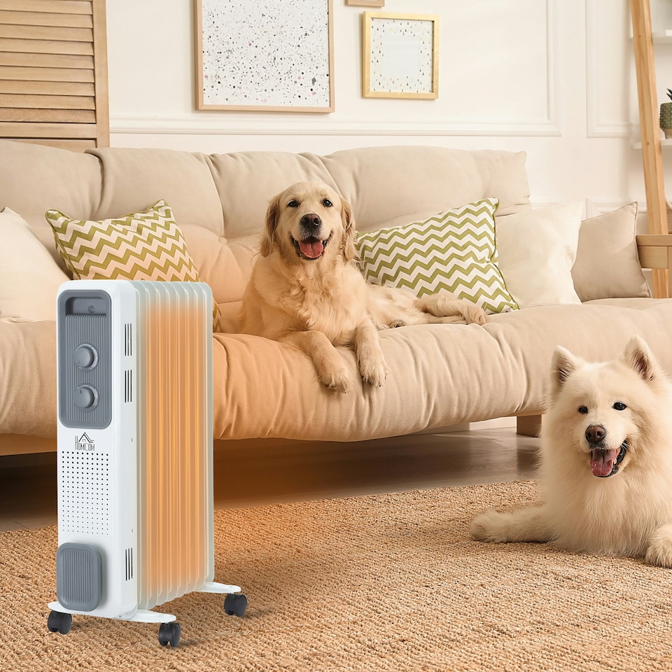 image 1 of HOMCOM Oil Filled Radiator Portable Heater W/ 9 Fin, 3 Heat Settings White