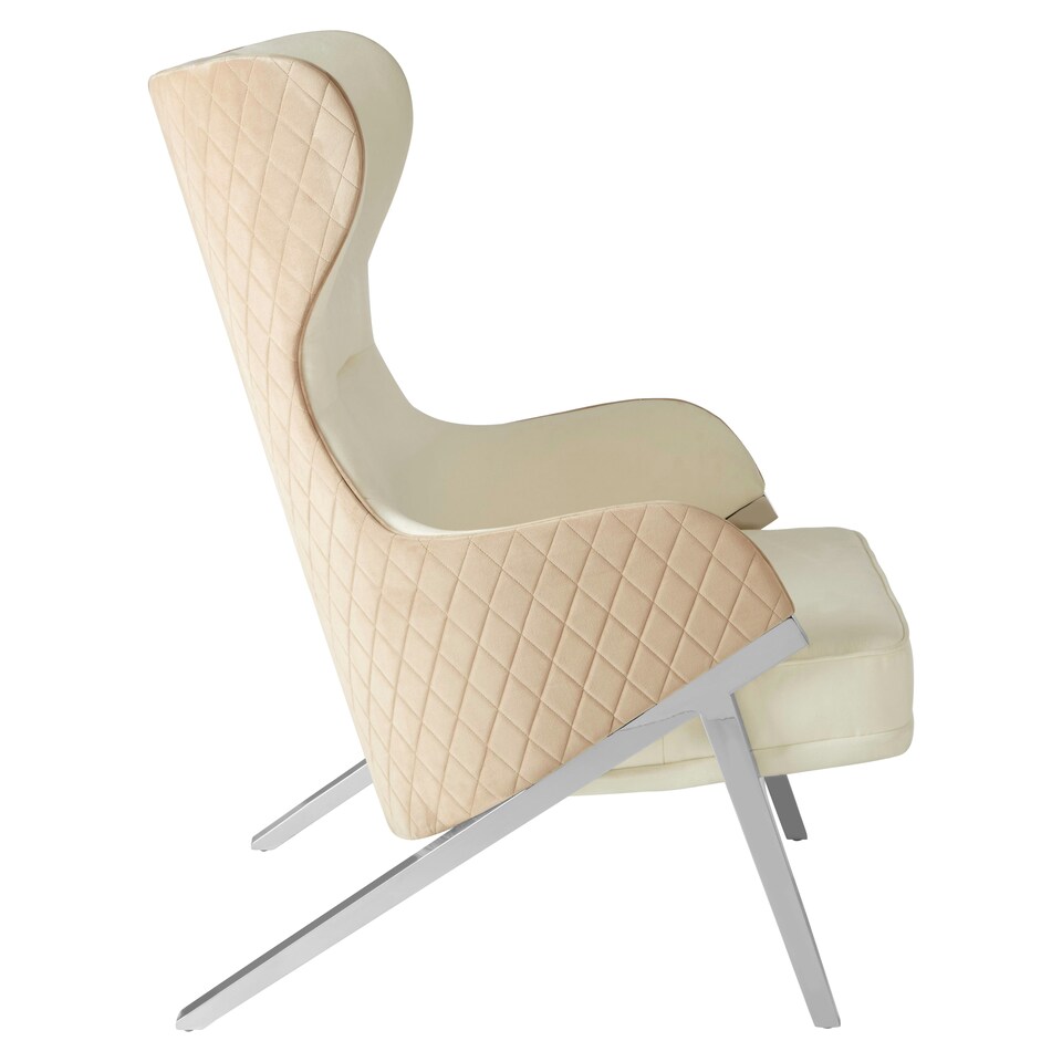 image 1 of Luxe White Fabric Chair For Living Room,Wing-Back Accent Chair,Velvet Armchair With Quilted Beige Backrest White