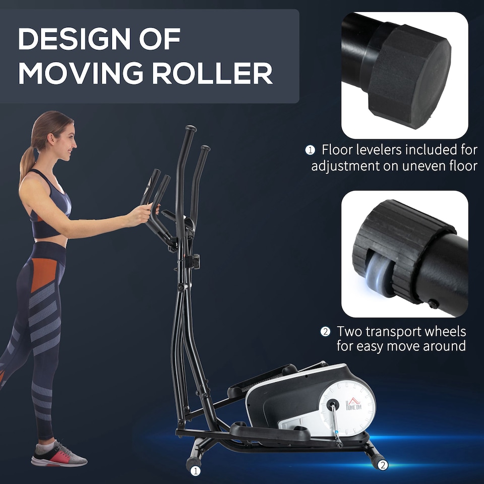 image 1 of HOMCOM Elliptical Cross Trainer w/ Adjustable Resistance, LCD Monitor, Wheels