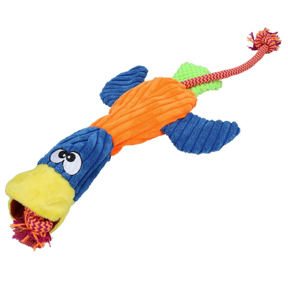 image 1 of Plush Rope Cordy Catchers Duck Dog Play Toy With Squeak Pet Dog Puppy Gift