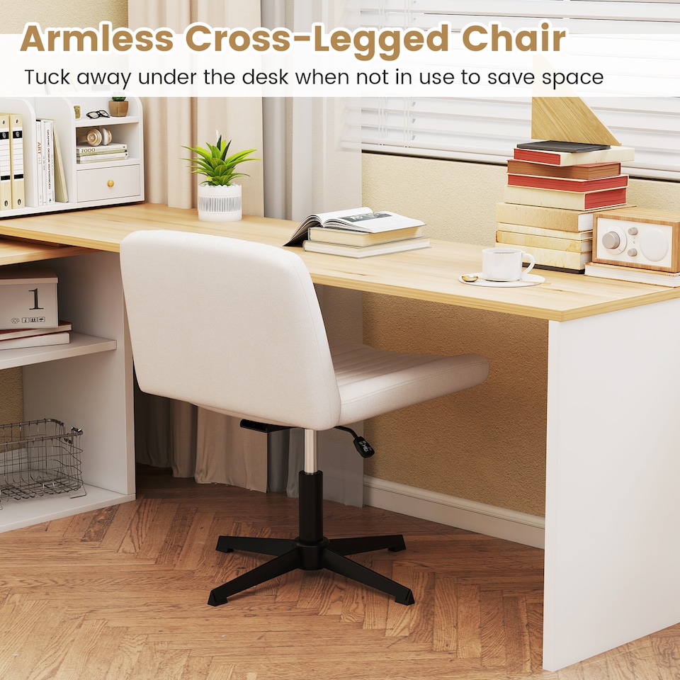 image 1 of COSTWAY Criss Cross Chair No Wheels Cross-Legged Chair Beige
