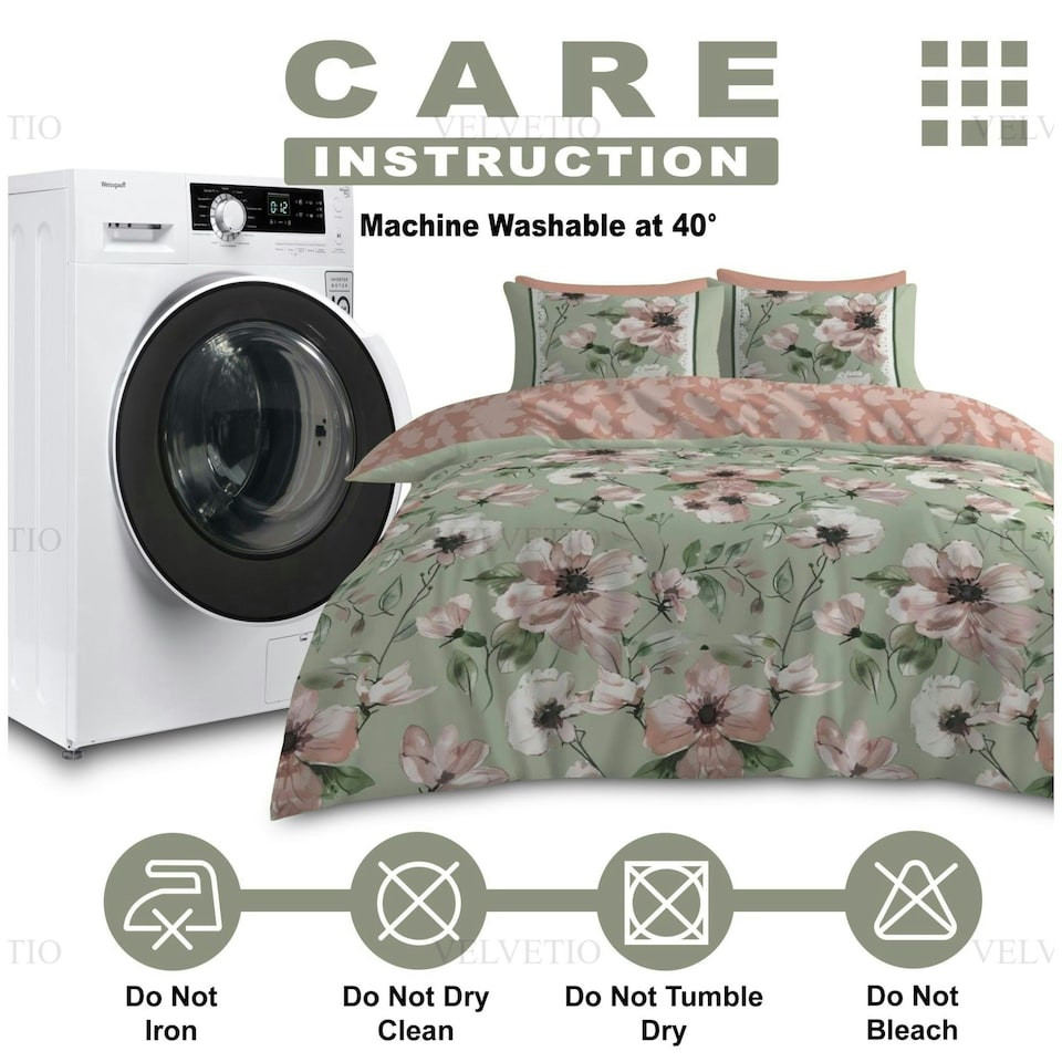 image 1 of VELVETIO Hayes Complete Duvet Cover Set with Fitted Sheet Breathable Bedding Quilt Green | Double