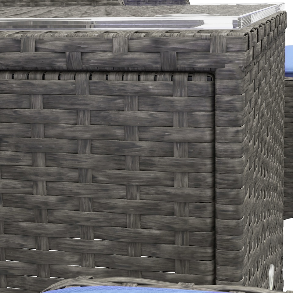 image 1 of Outsunny 5 Pieces PE Rattan Garden Furniture Set with 10cm Thick Padded Cushions, Wicker Weave Outdoor Seating Chairs with 2 Armchairs, 2 Stools, Glass Top Table, Blue