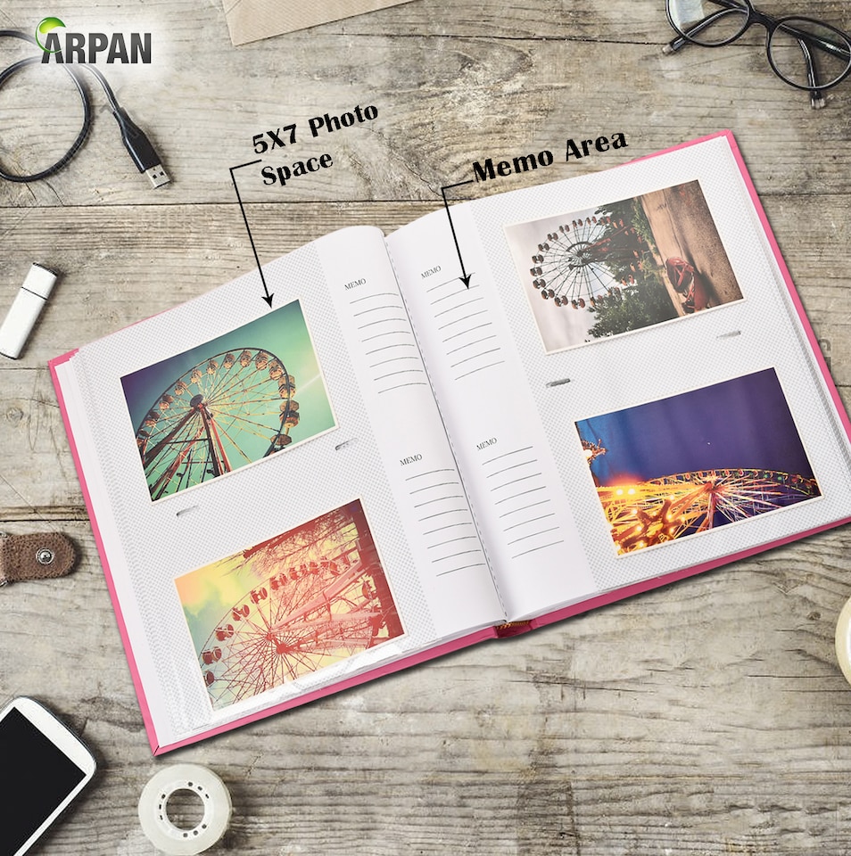 image 1 of 5"x7" Slip In Memo Bookbound Photo Album for 120 Photos – Hardcover Picture Album with Writing Space