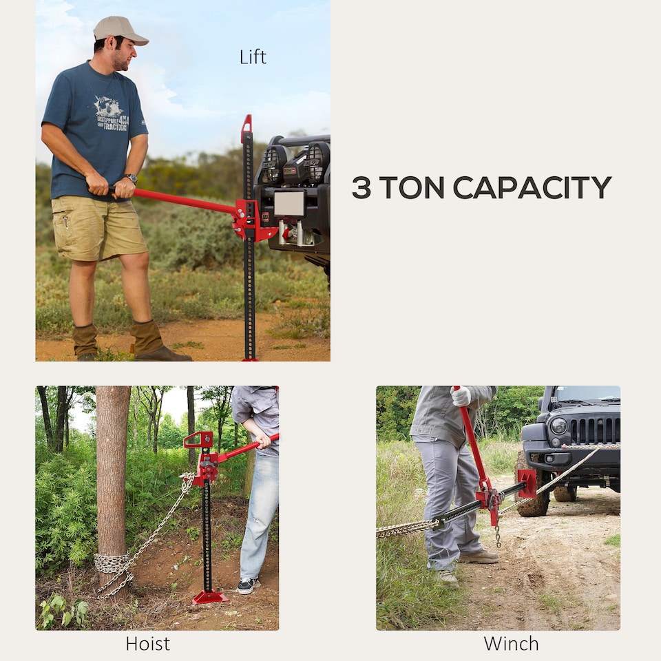 image 1 of HOMCOM 3 Tonne High Lift Farm Jack for 4x4 Tractors Trucks, Red | Red | Red | 24L x 13W x 120Hcm