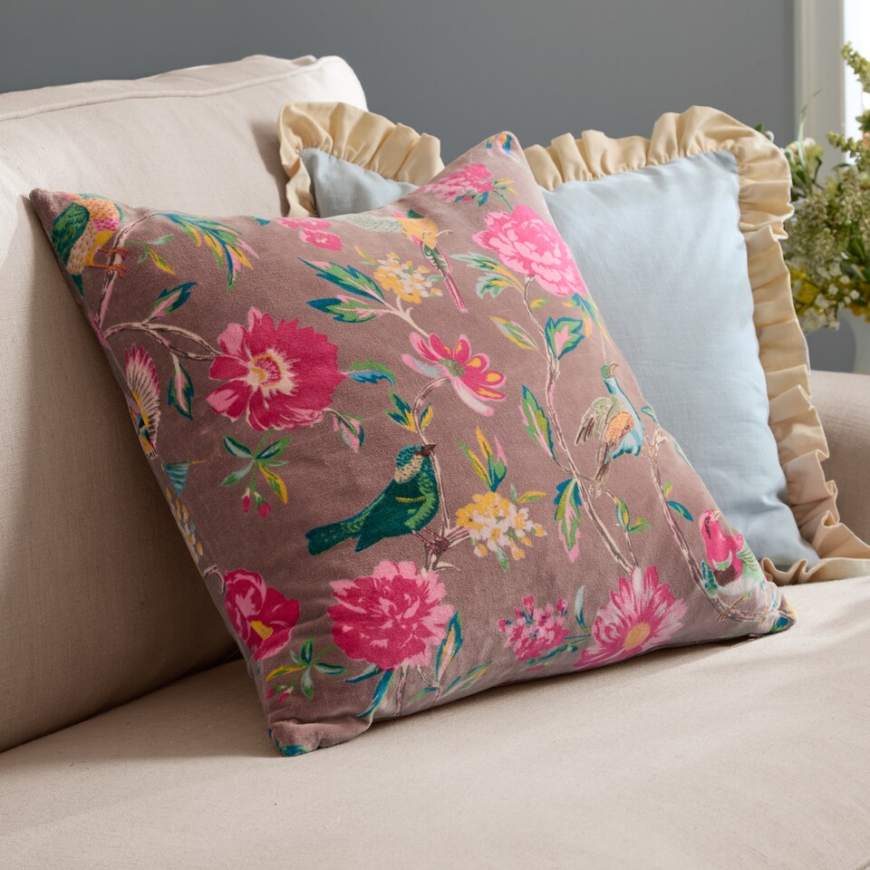 image 1 of Wylder Aviary Cotton Velvet Cushion