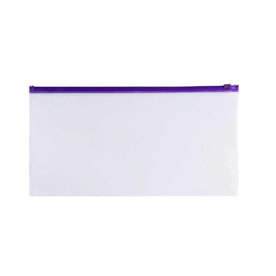 image 1 of Pack of 12 DL Clear Zippy Bags with Purple Zip