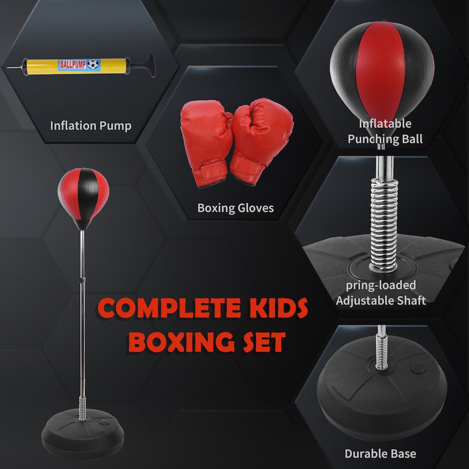 image 1 of HOMCOM Punching Bag with Stand, 126144 cm Height Adjustable Boxing Set Free Standing Speed Bag with Gloves and Air Pump for Teenagers Home Gym Workout