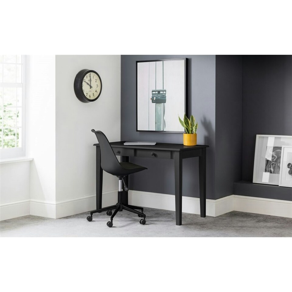 image 1 of Black Free-Standing Table with 2 Drawers | Black | Black