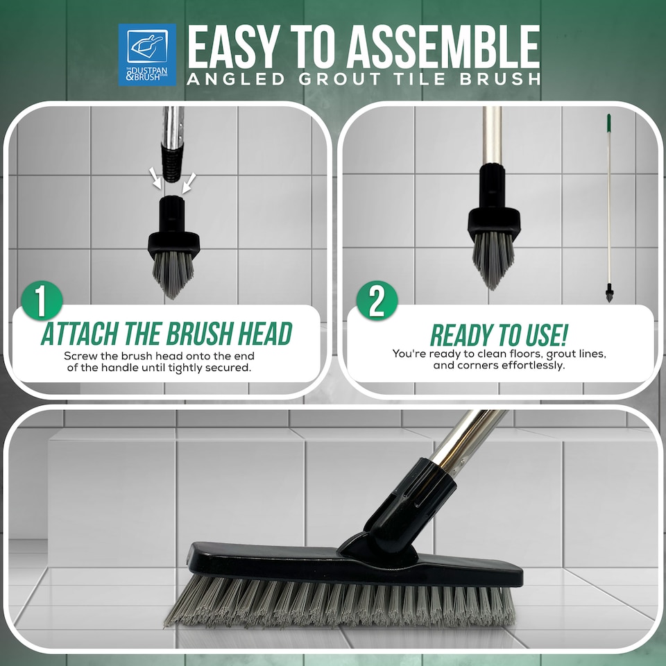 image 1 of Colour-Coded Angled Grout Brush with Handle 180° Swivel Tile & Corner Scrubber
