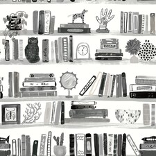 NuWallpaper NUS4537 Painterly Shelf Stories Novelty Peel & Stick Wallpaper, Black