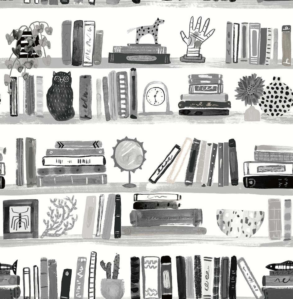 image 1 of NuWallpaper NUS4537 Painterly Shelf Stories Novelty Peel & Stick Wallpaper, Black