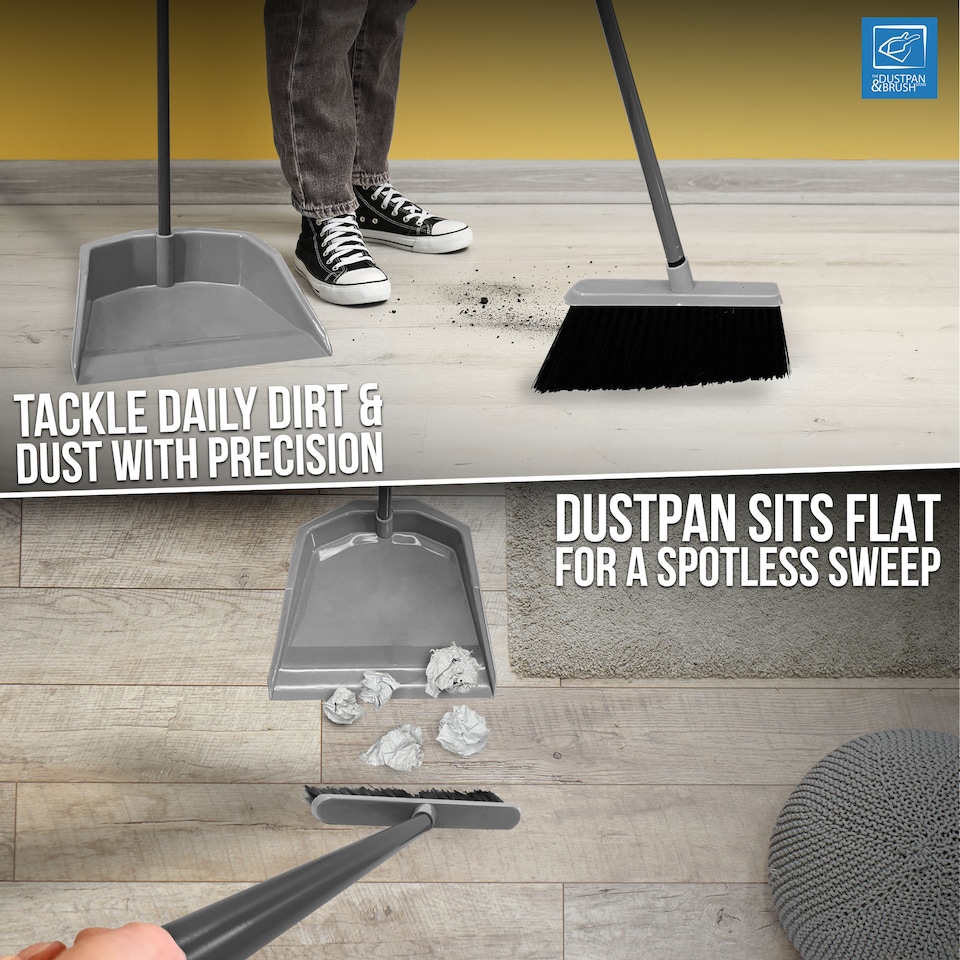 image 1 of Long Handled Upright Dustpan and Brush Set Ergonomic Standing Sweeper