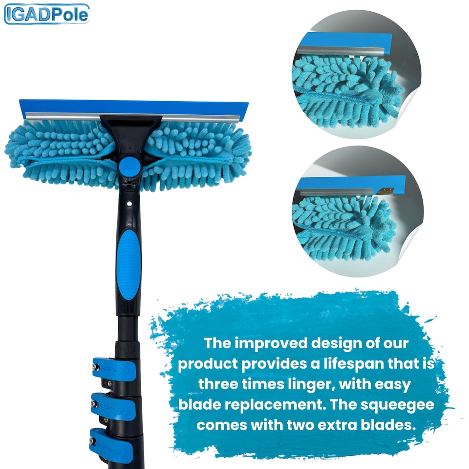 image 1 of 10ft Window Squeegee with Extension Pole, Window Cleaner Tool with 2-Stage Telescoping Pole, Window Cleaning Kit with 10ft Pole (3m) & Microfiber Cloths, 2 Blades Replacements & ACME Adapter