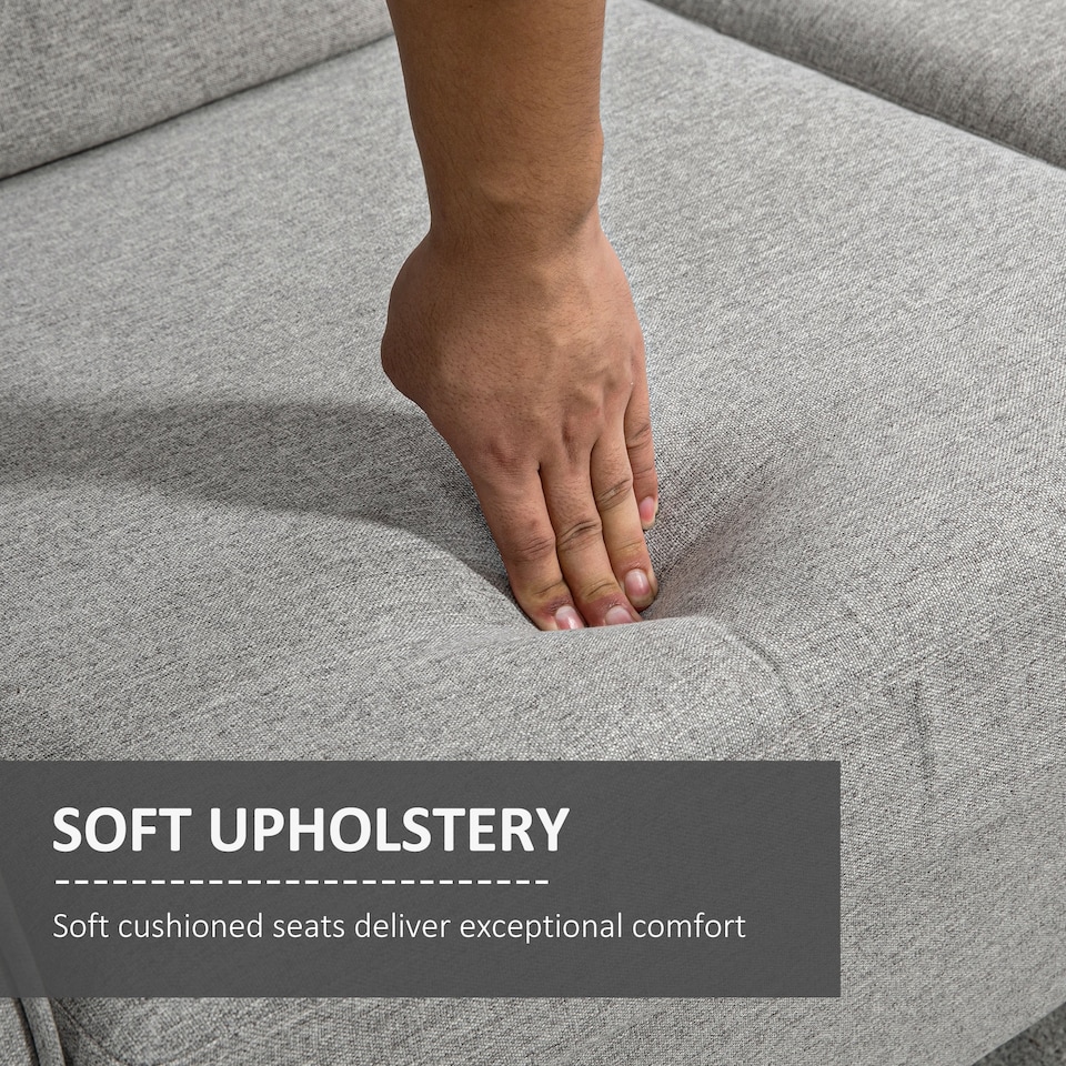 image 1 of HOMCOM 2 Seater Sofa, Compact Loveseat, Linen Upholstered Couch with Wood Legs and Armrest, Small Sofa for Living Room and Home Office Light Grey