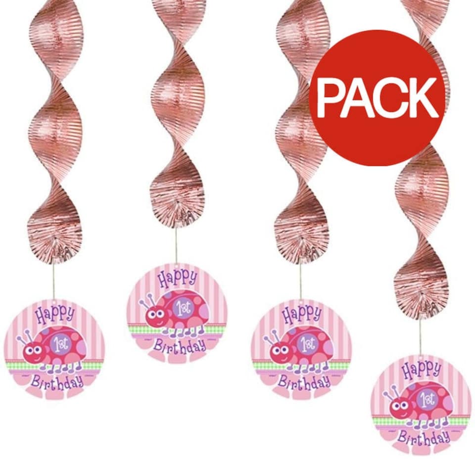 Unique Party Ladybird 1st Birthday Hanging Decoration (Pack of 4) - Pink - One Size
