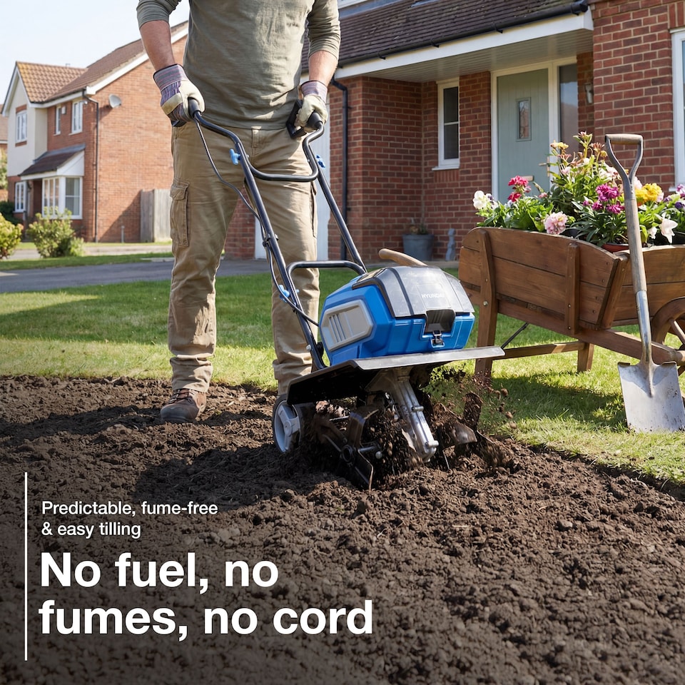 image 1 of Hyundai Brushless Cordless Tiller 36cm 14 Inch 40V (20Vx2) 4 Blades, 205mm Depth HY40CT36