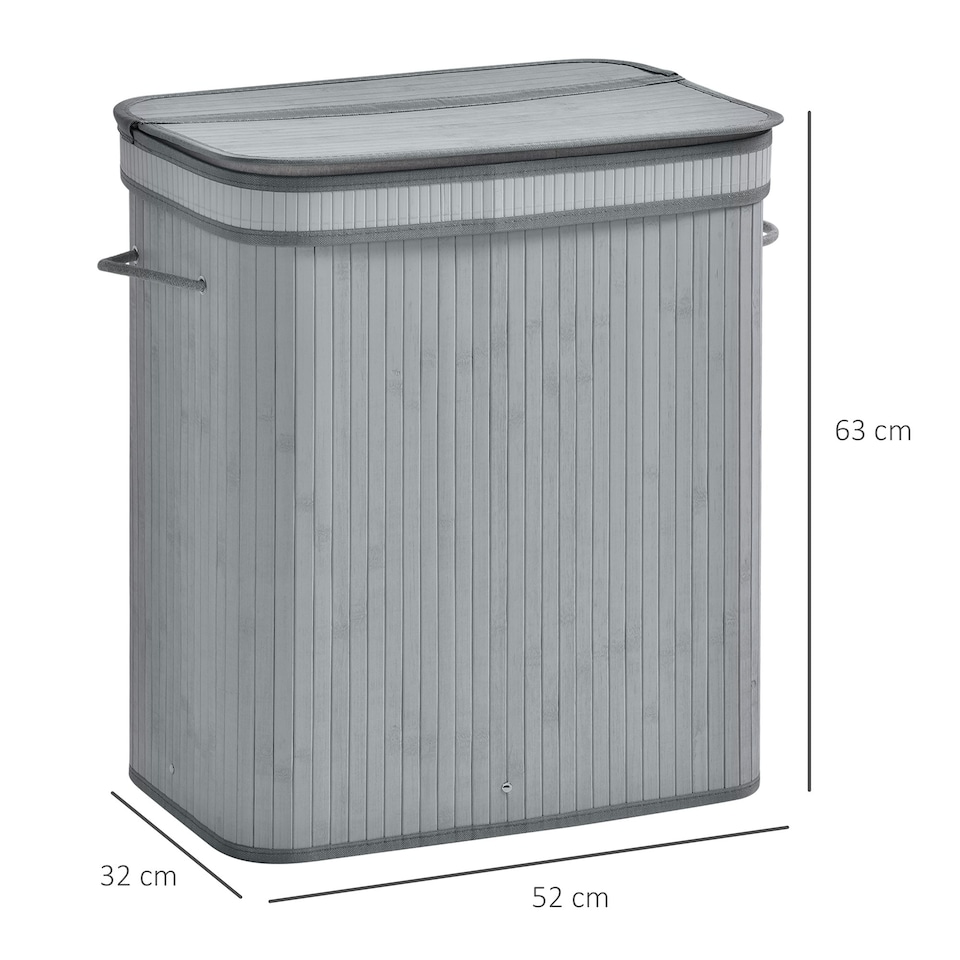 image 1 of HOMCOM 100L Wood Laundry Basket A Compartment Flip Lid Removable Lining Grey